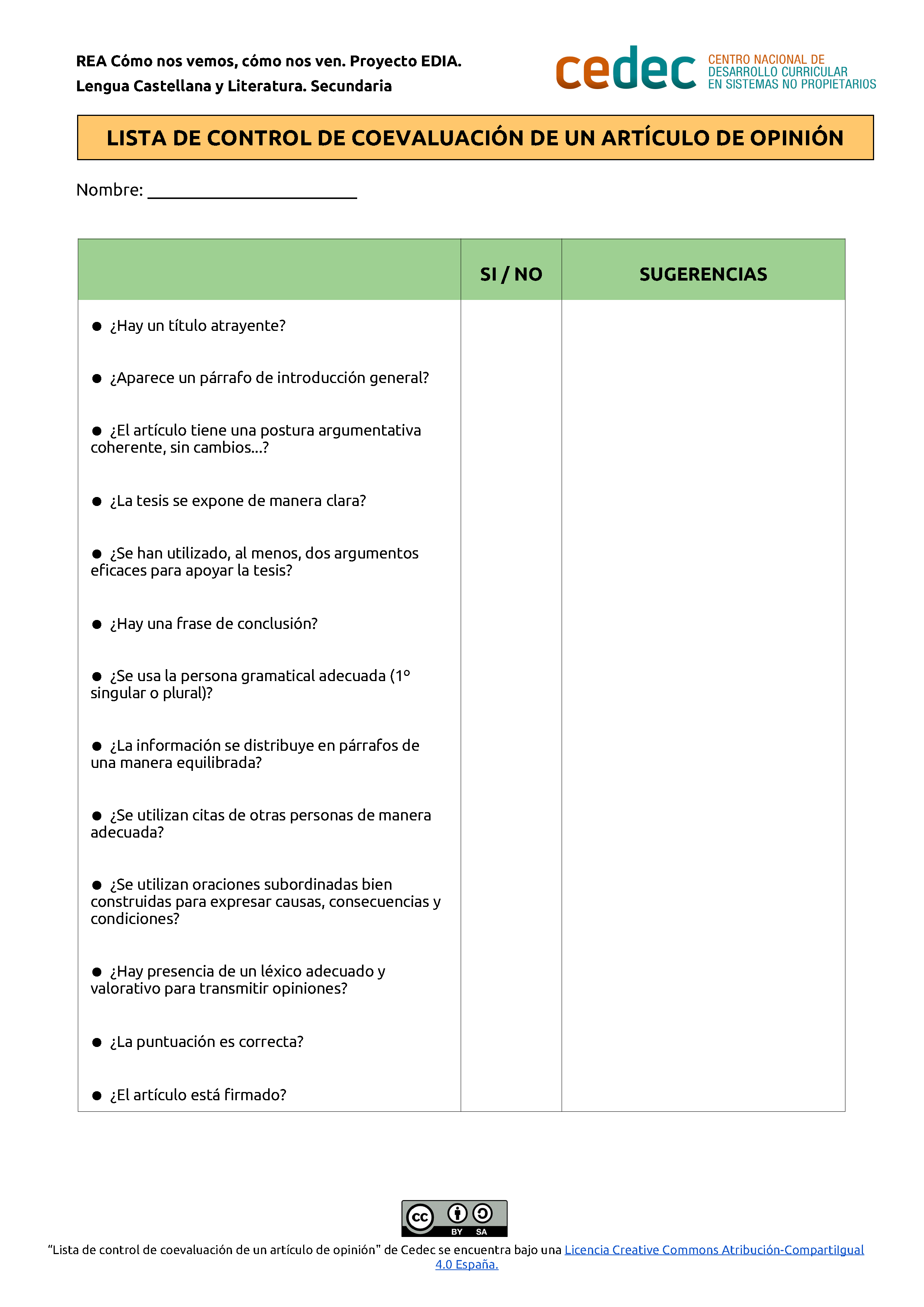 Imagen de Lista de control coevaluación artículo opinión