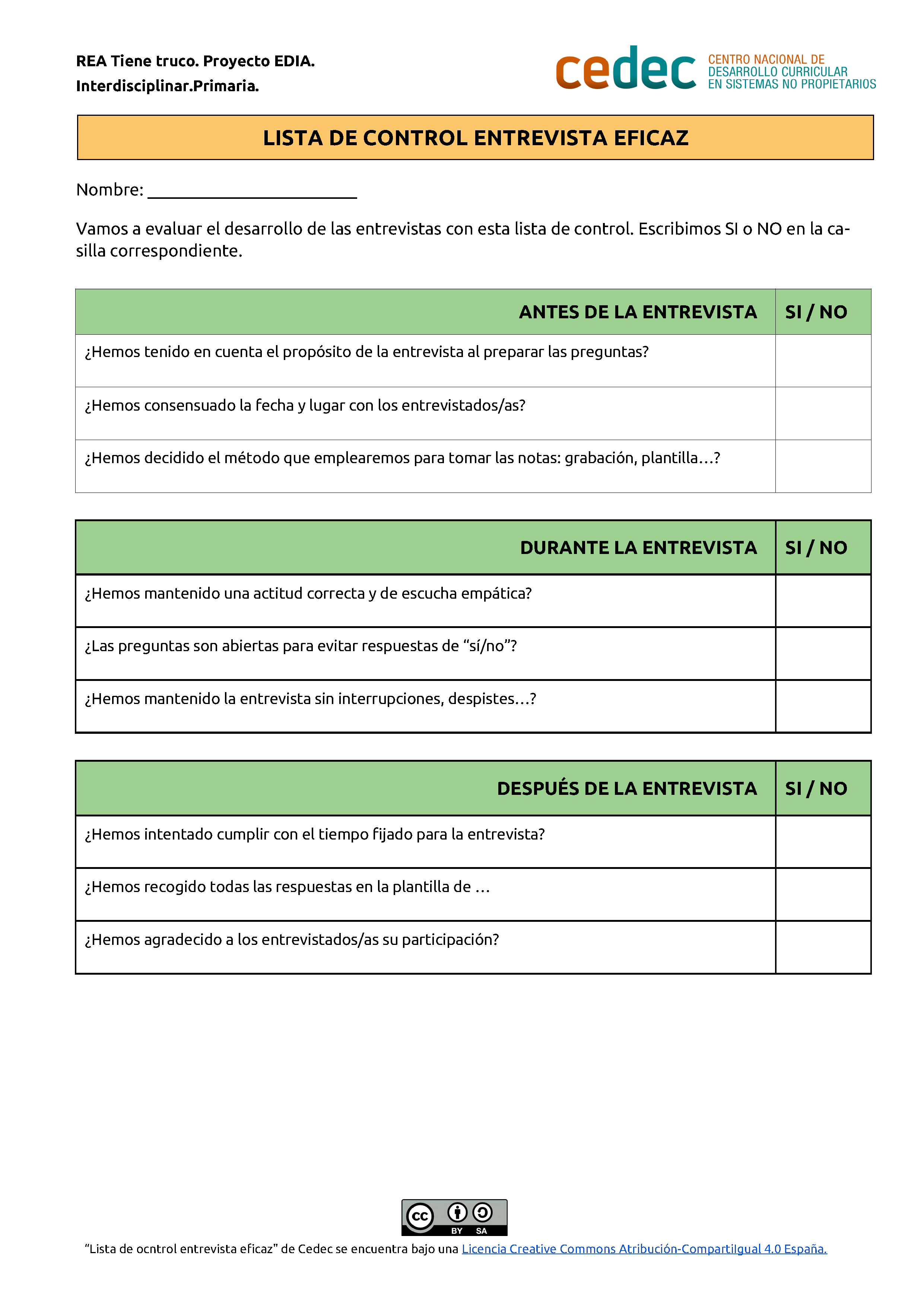 Imagen de Lista de control entrevista eficaz