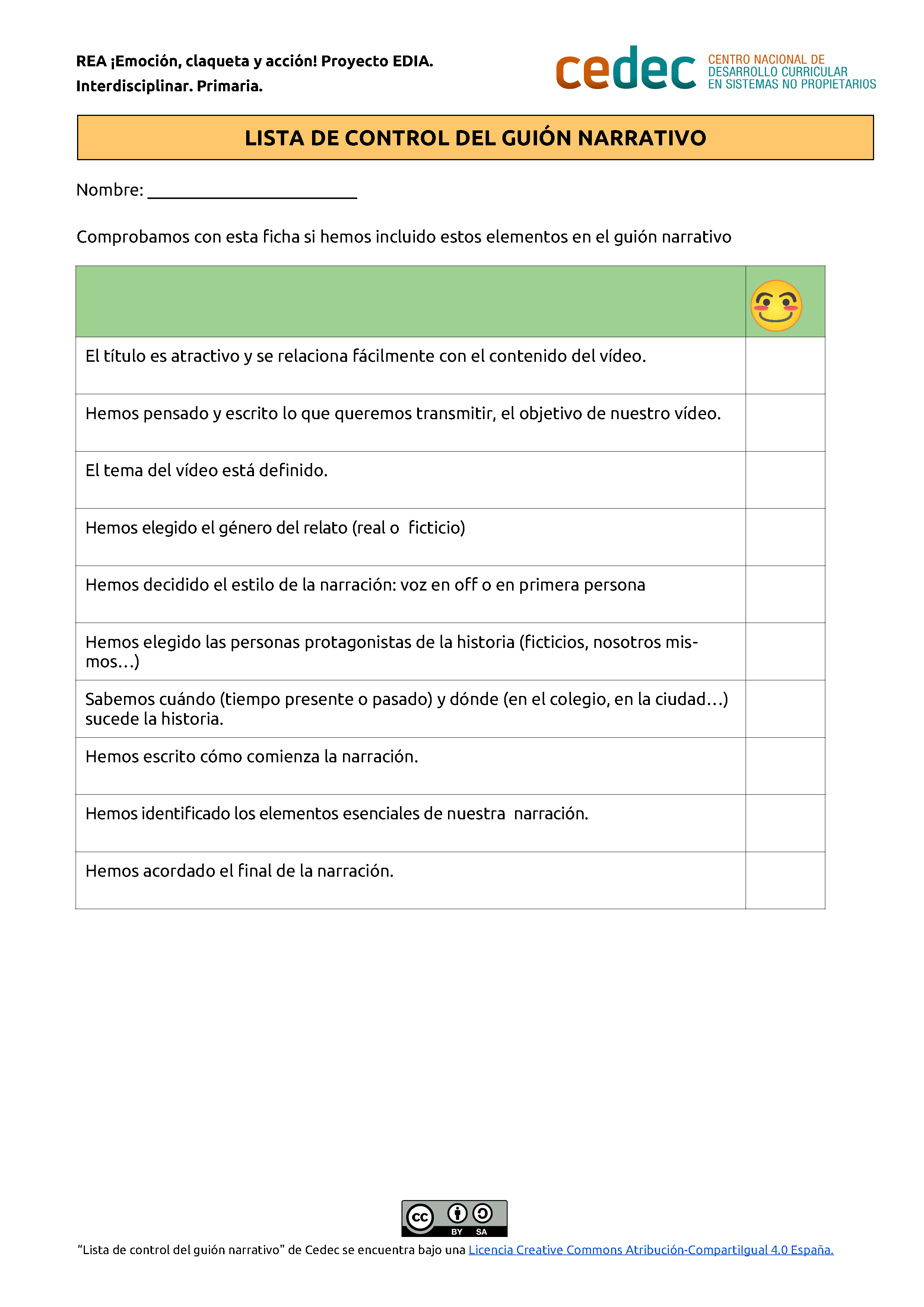 Imagen de Lista de control guión narrativo