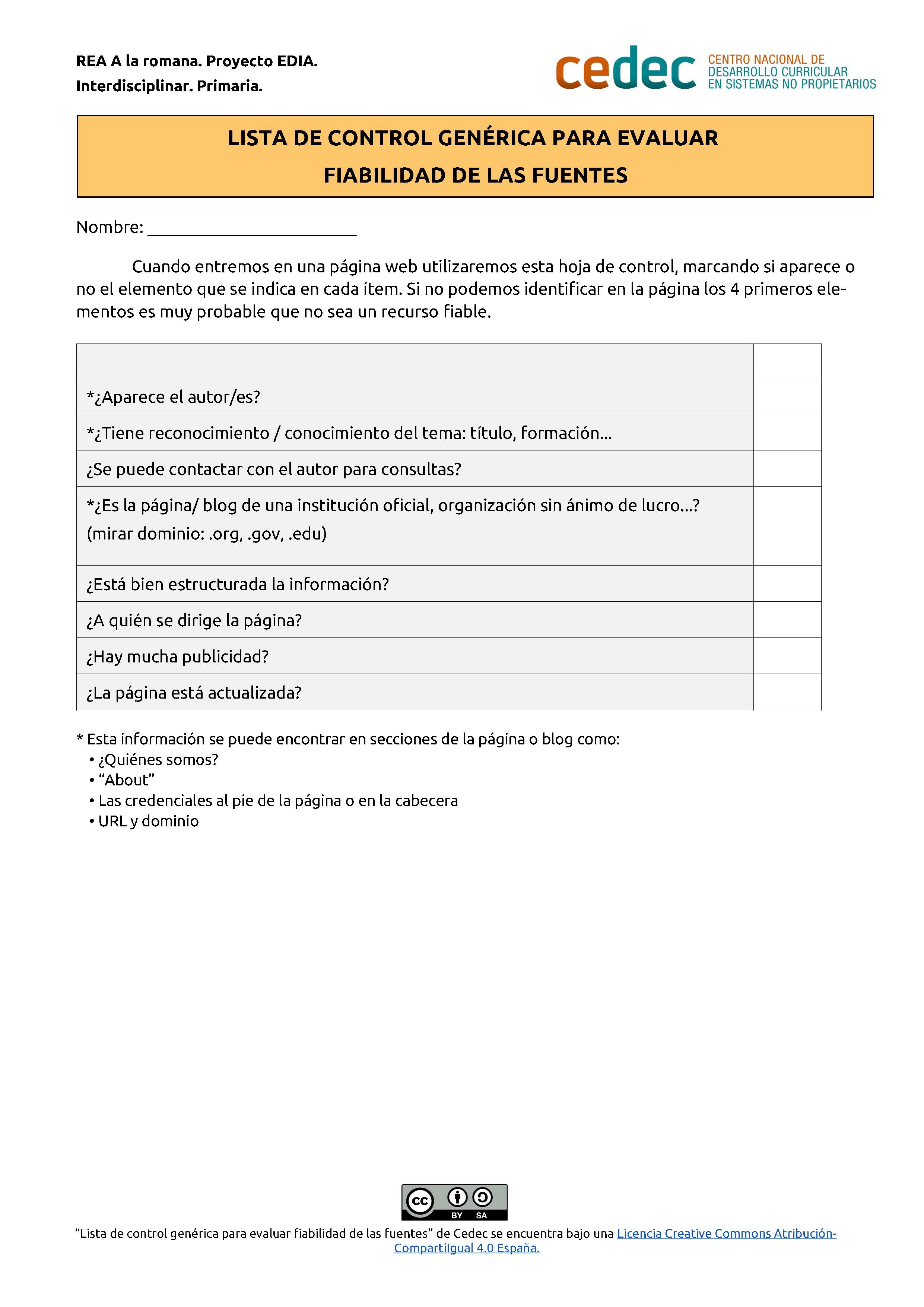 Imagen de Lista de control para evaluar fuentes
