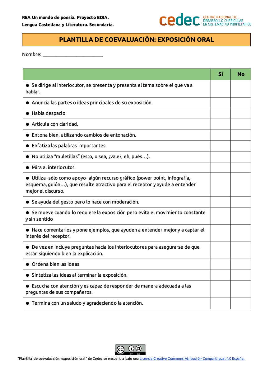 Imagen de Plantilla coevaluación exposición oral poesía