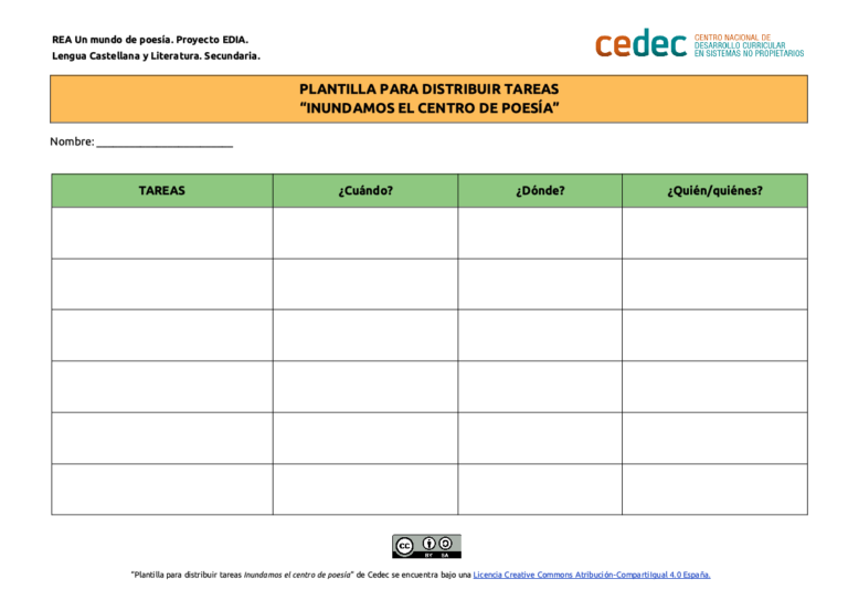 cedecPlantilla para el reparto de tareas Un mundo de poesia Cedec