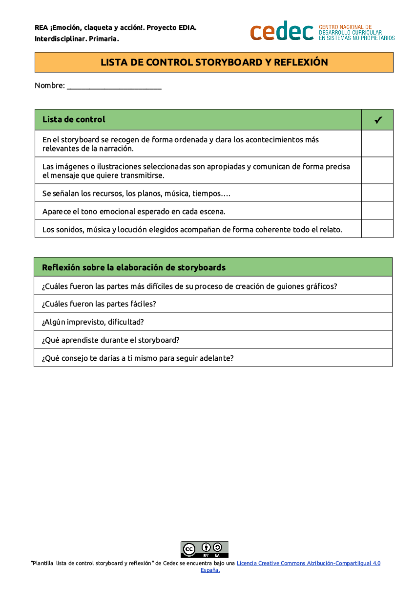 Imagen de Lista de control de un storyboard