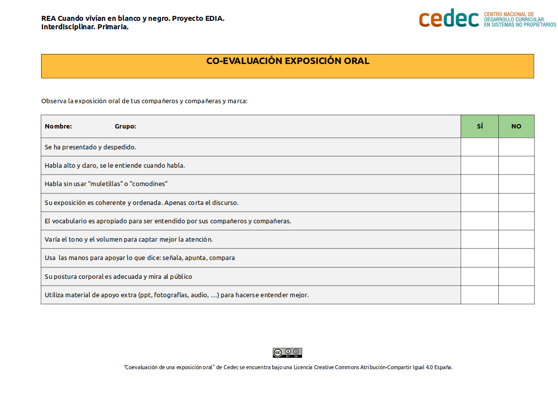 Imagen de Lista de control para coevaluar una exposición oral