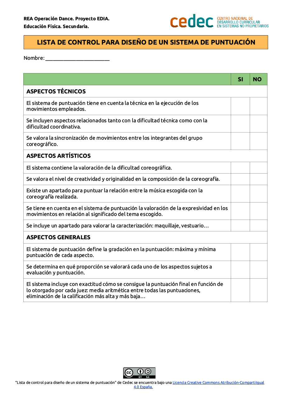 Imagen de Lista de control para diseño de un sistema de puntuación
