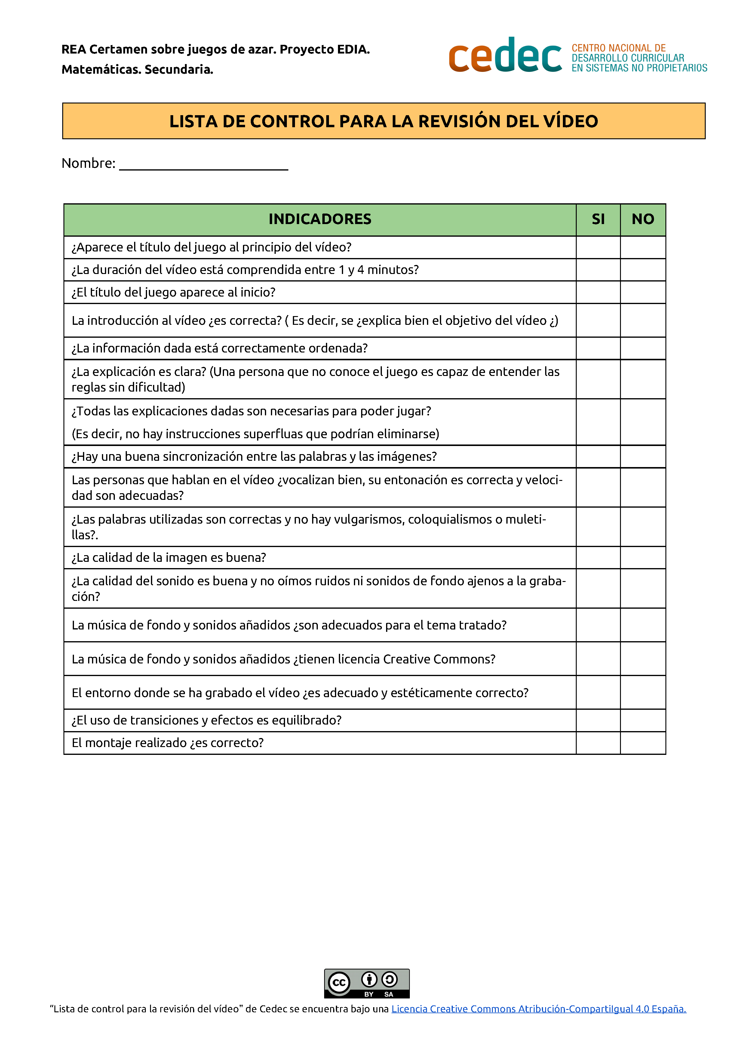 Imagen de Lista de control para revisión de vídeo