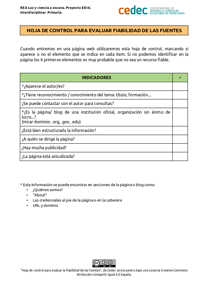 Imagen de Lista de control para evaluar la fiabilidad de las fuentes