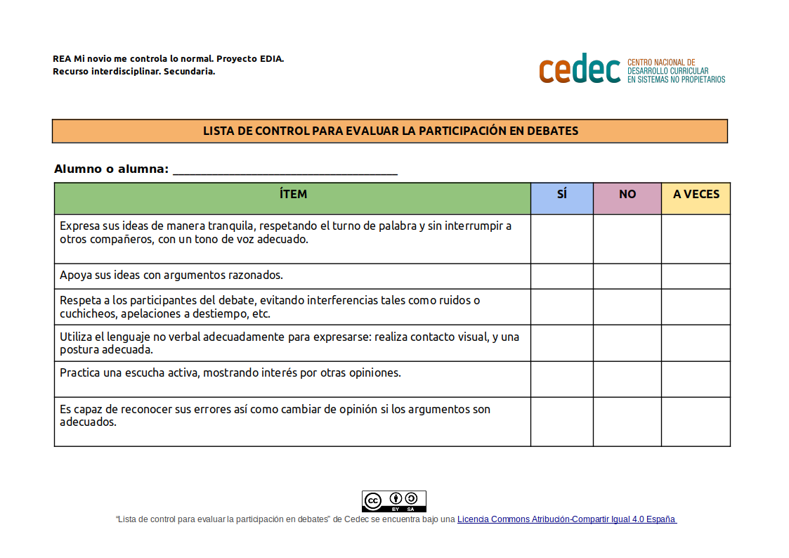 Imagen de Lista de control para evaluar la participación en debates