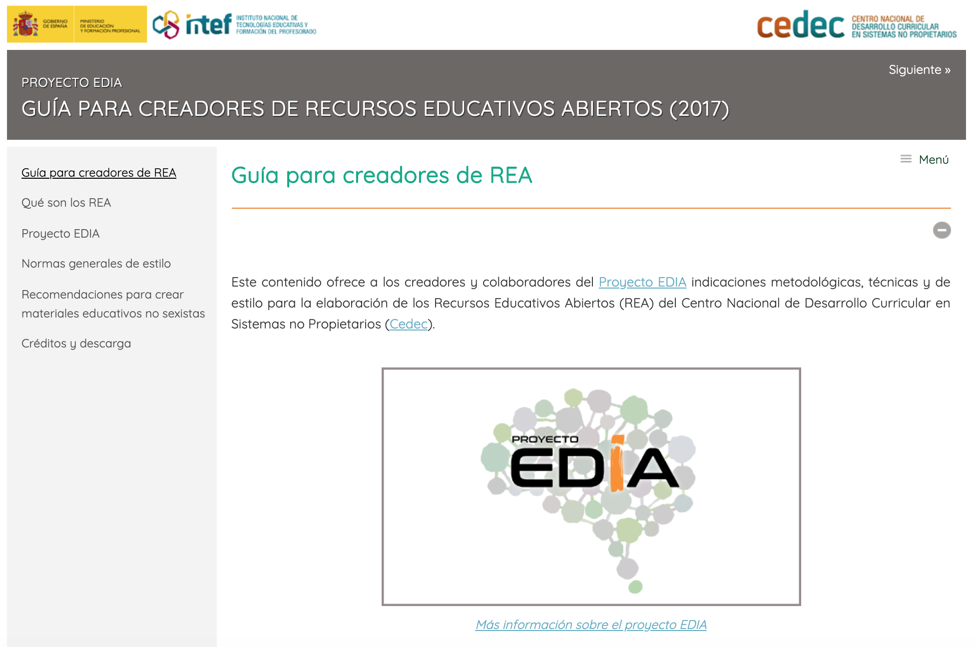 Imagen de Guía para la creación de recursos educativos abiertos. Proyecto EDIA (2017).
