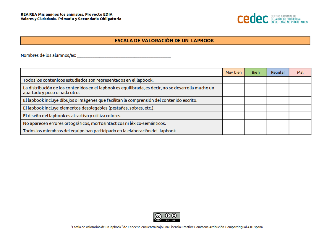 Imagen de Escala de valoración de un lapbook