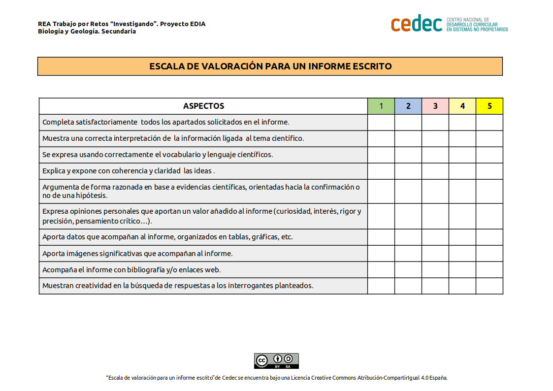 Imagen de Escala de valoración para un informe escrito