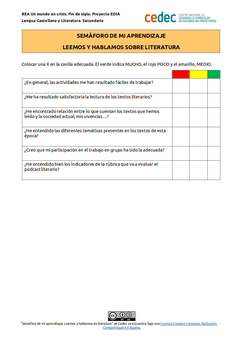 Imagen de Semáforo de aprendizaje. Leemos y hablamos sobre literatura