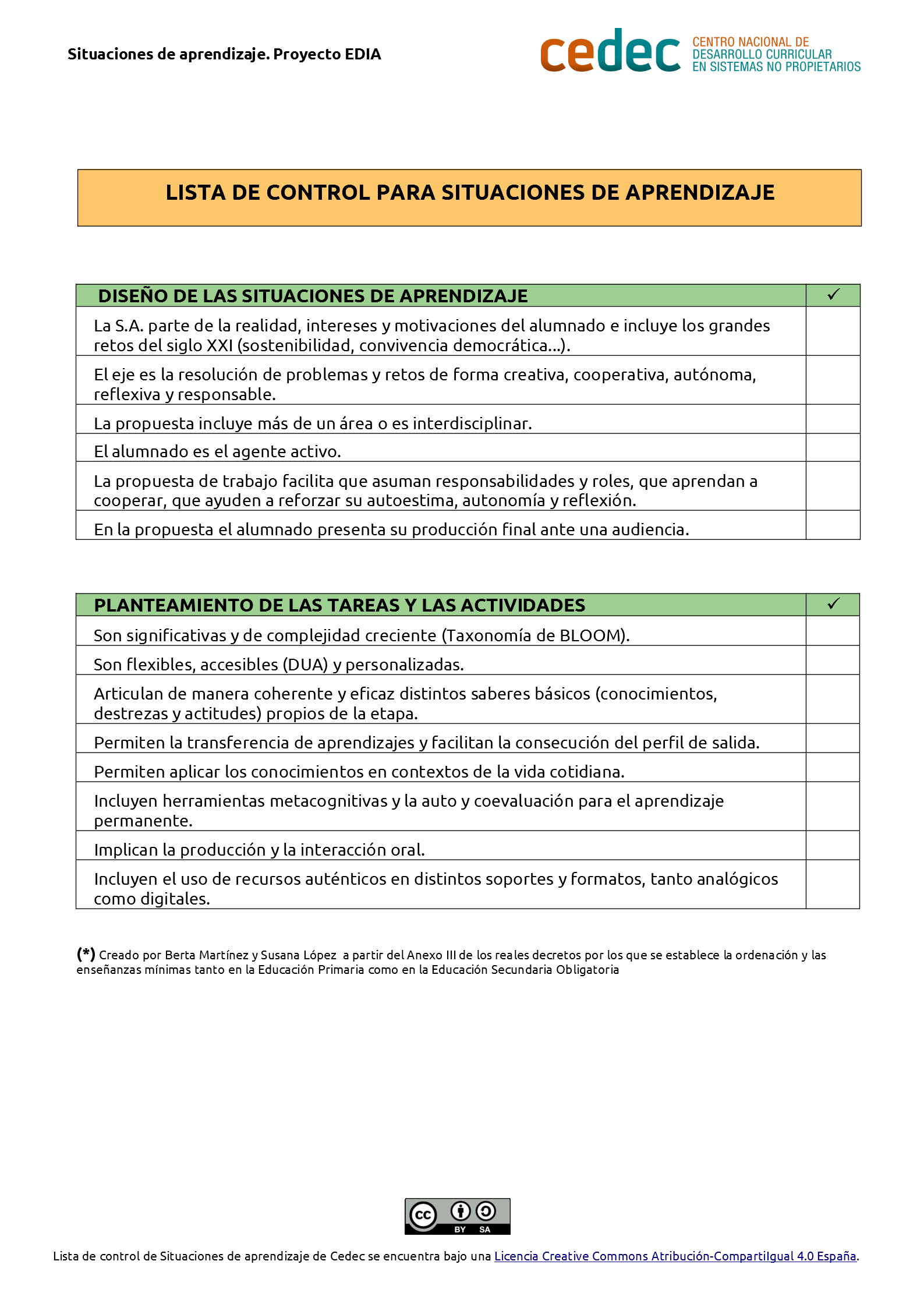 Imagen de Lista de control de situaciones de aprendizaje