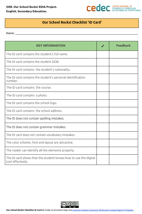 Imagen de Checklist “How to assess a school ID card”