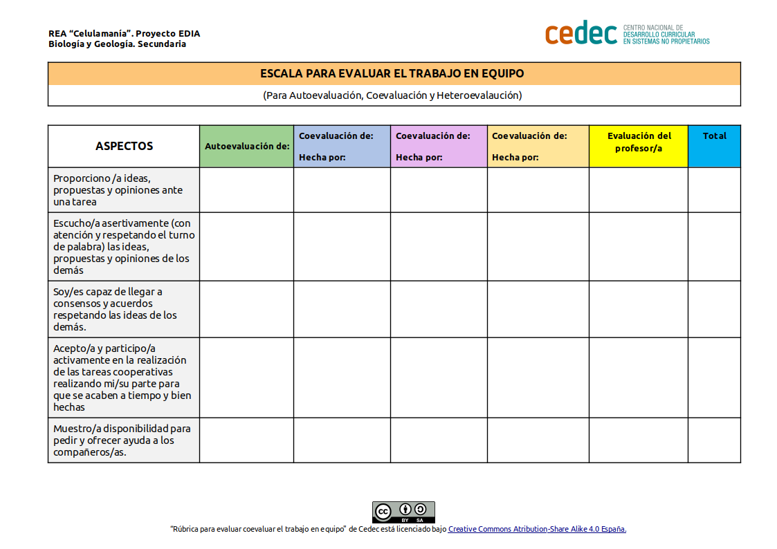 Imagen de Escala para evaluar con varios agentes el trabajo en equipo