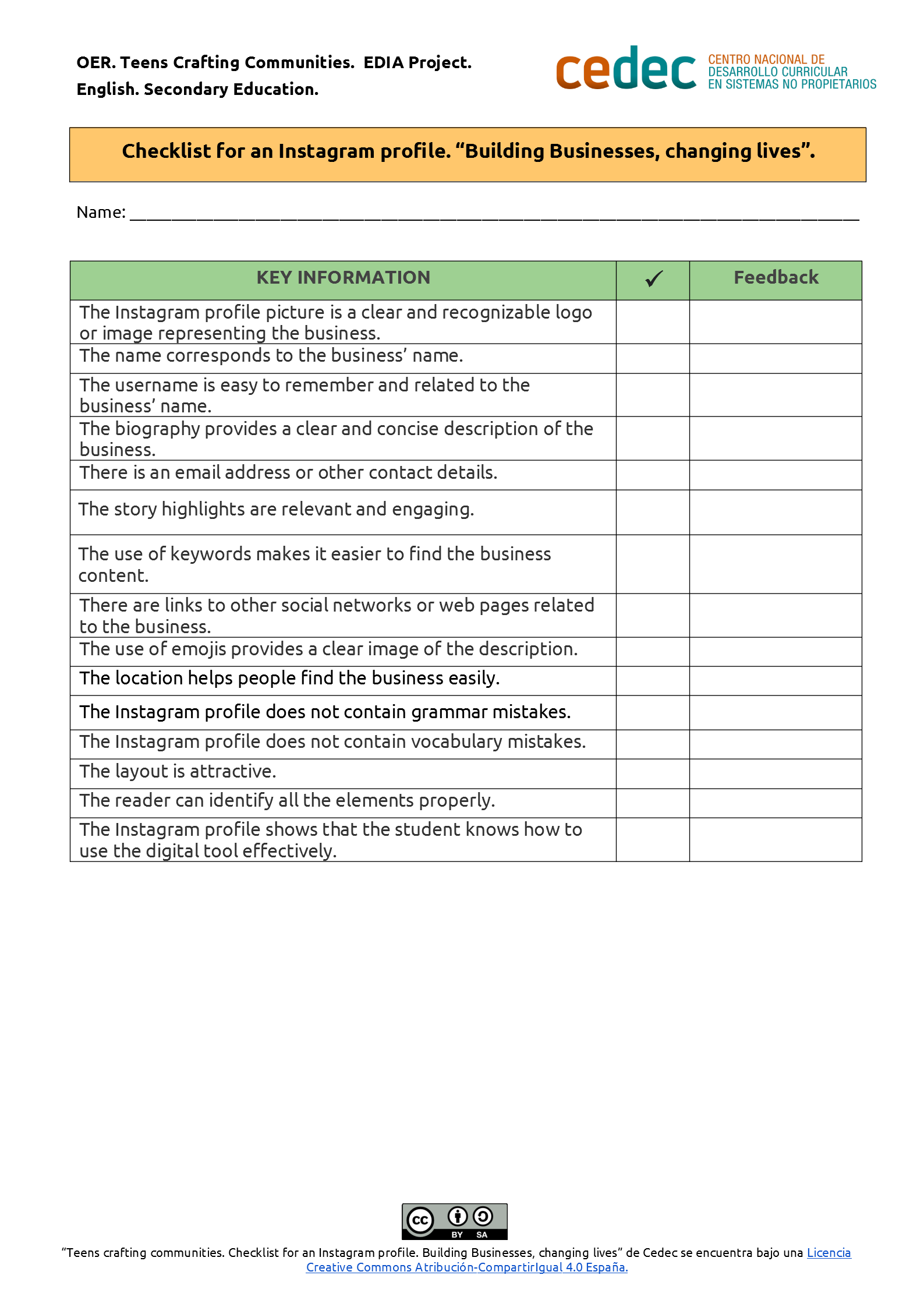 Imagen de Checklist for an Instagram profile