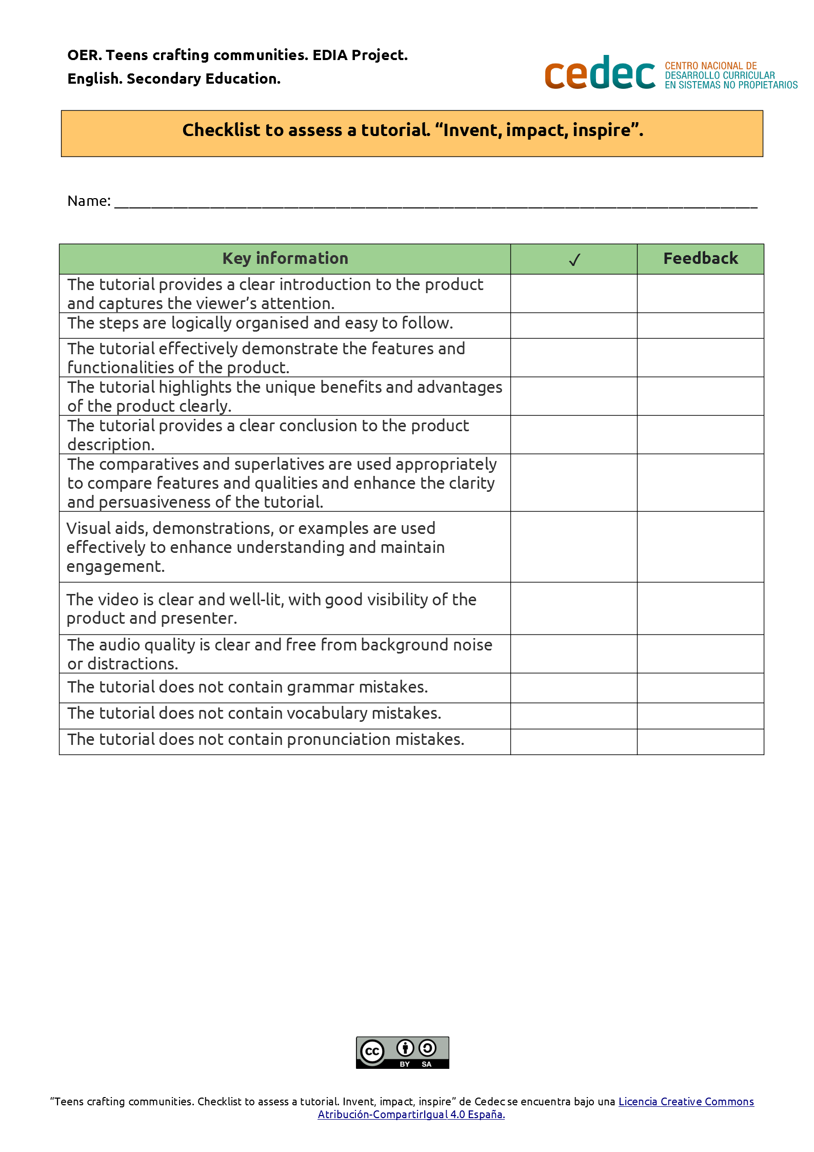 Imagen de Checklist to assess a tutorial