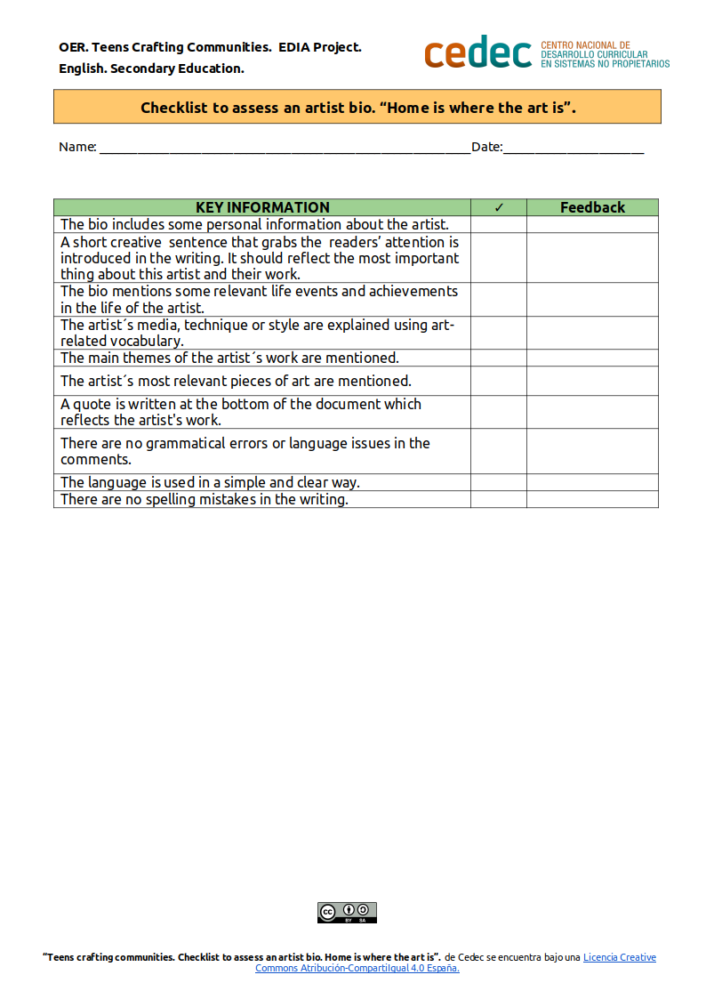 Imagen de Checklist how to assess an artist bio