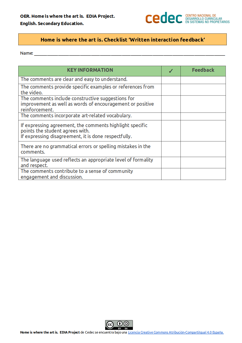 Imagen de Checklist to assess written interaction feedback
