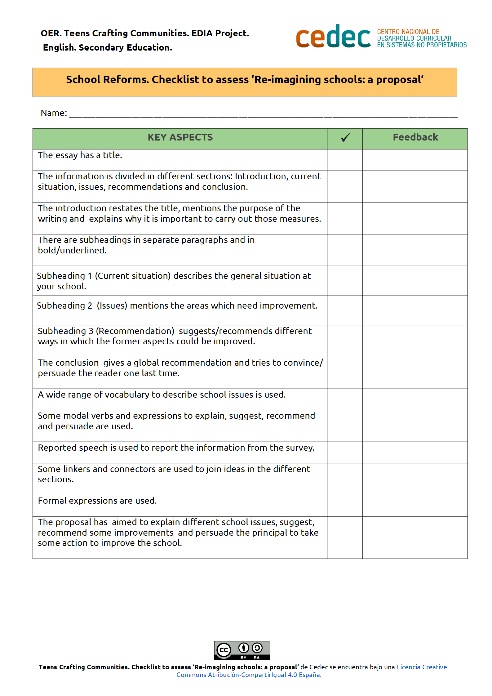 Imagen de Checklist to assess a proposal