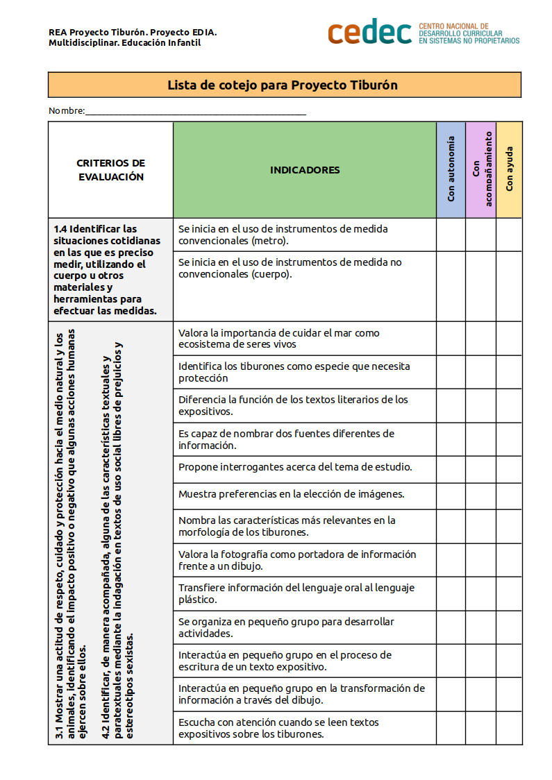Imagen de Lista de cotejo del REA Proyecto Tiburón