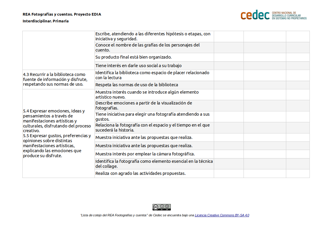 Imagen de Lista de cotejo del REA Fotografías y cuentos