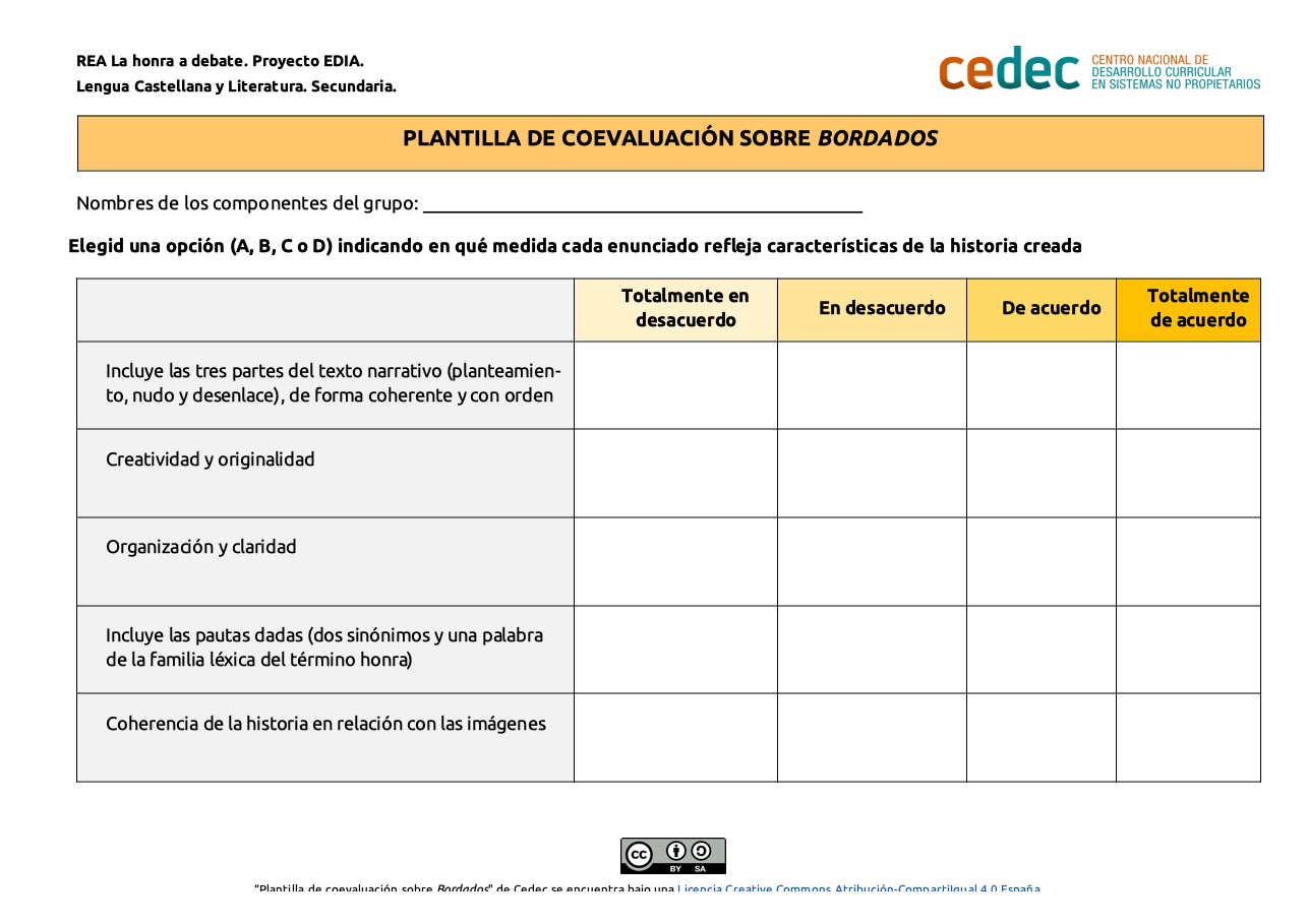 Imagen de Plantilla de coevaluación sobre Bordados 
