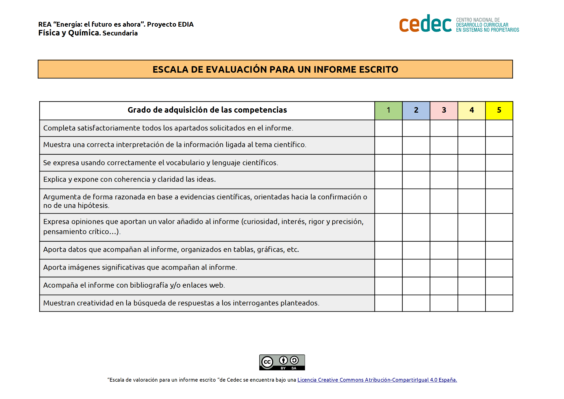 Imagen de Escala de evaluación de un informe científico