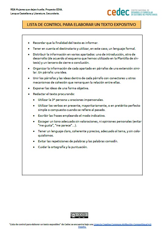 Imagen de Lista de control Texto expositivo
