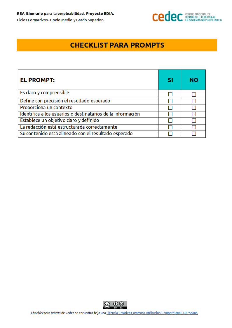 Imagen de Checklist para prompts