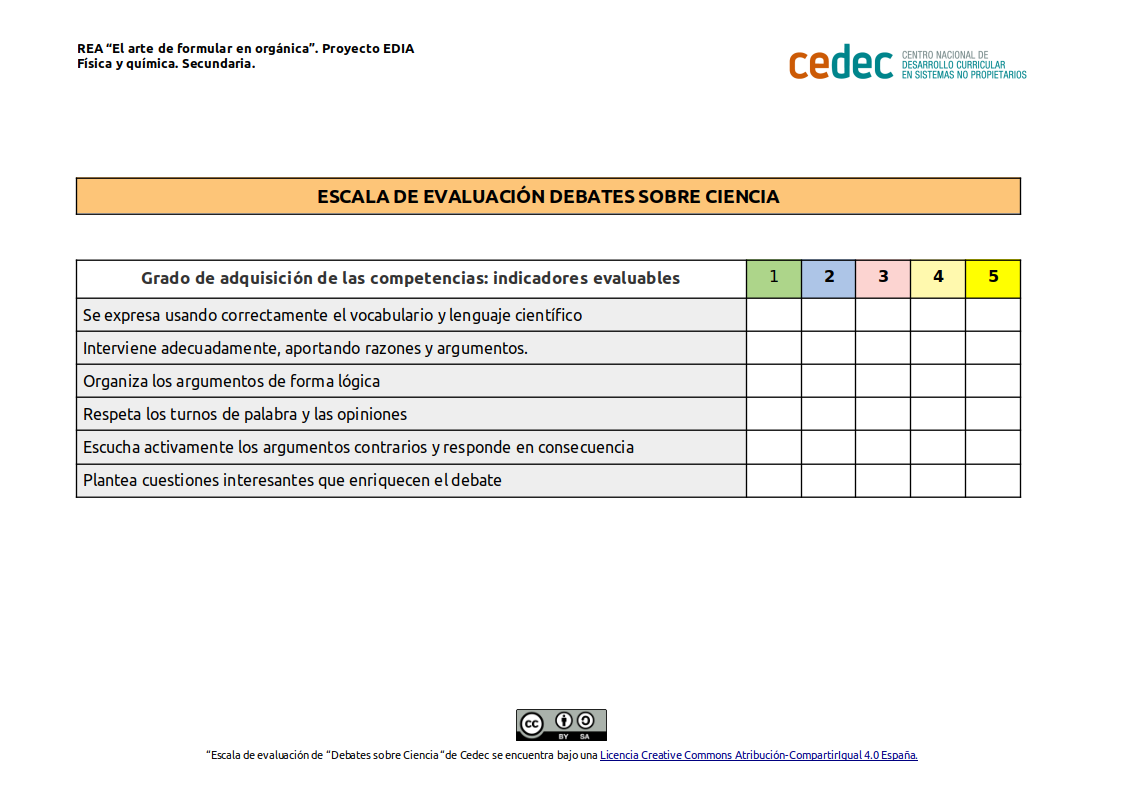 Imagen de Escala de evaluación para un debate