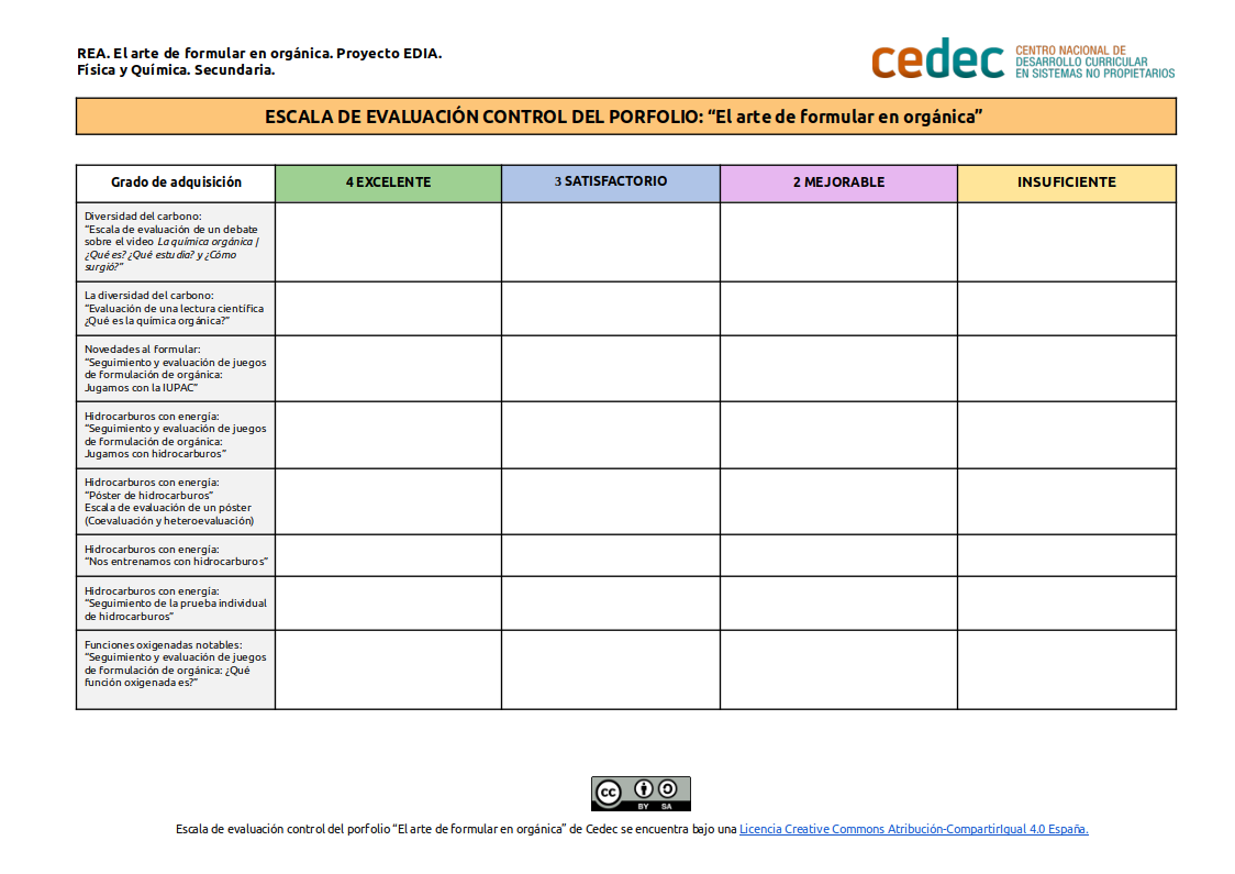 Imagen de Escala de evaluación control del porfolio «El arte de formular en orgánica»