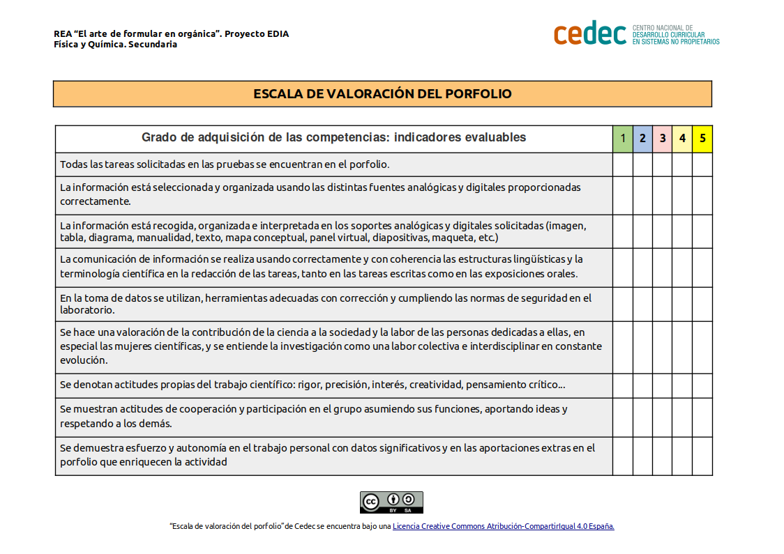 Imagen de Escala de evaluación del porfolio para «El arte de formular en orgánica»