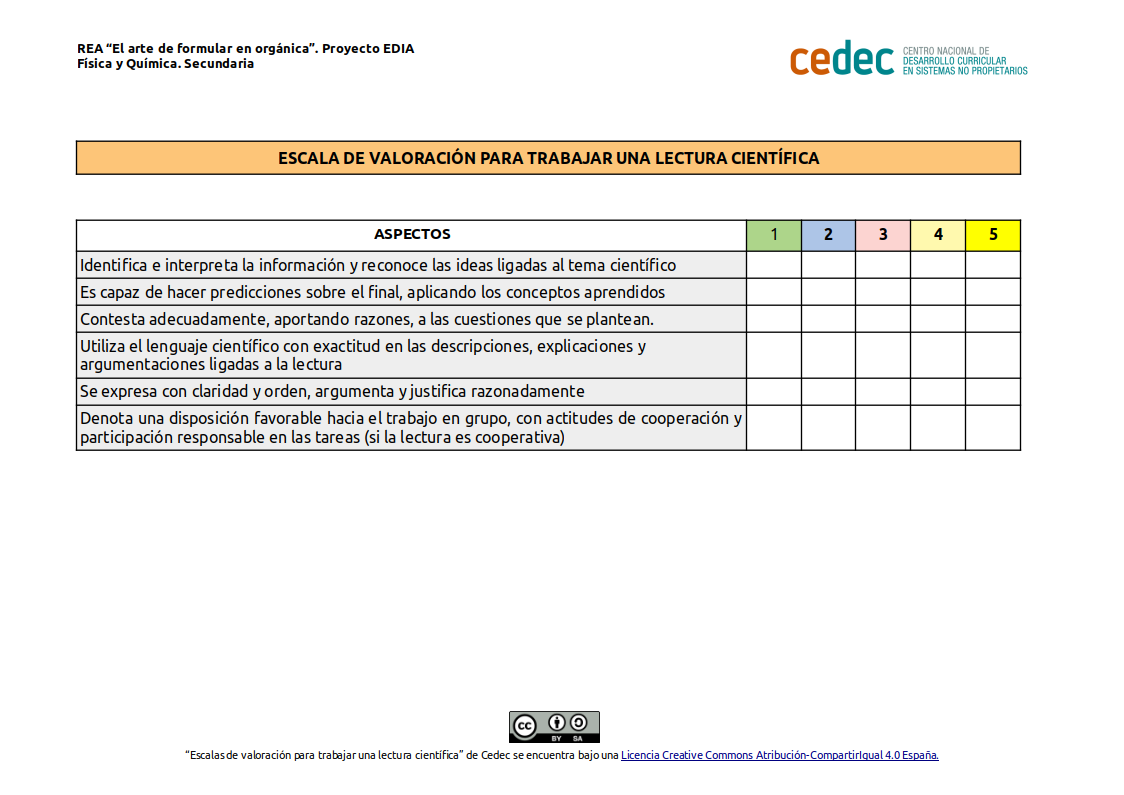 Imagen de Escala de evaluación para una lectura científica