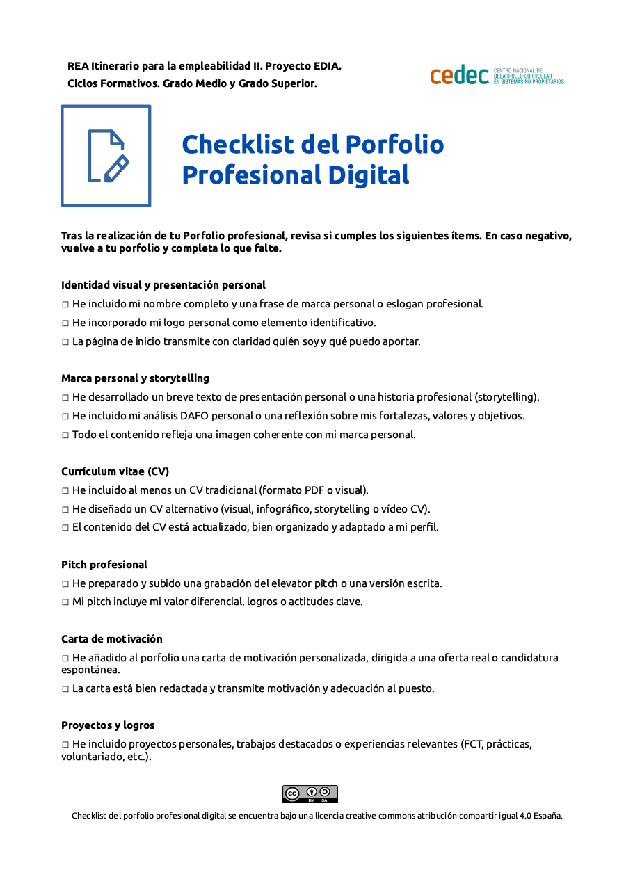 Imagen de Checlist del Porfolio Profesional Digital