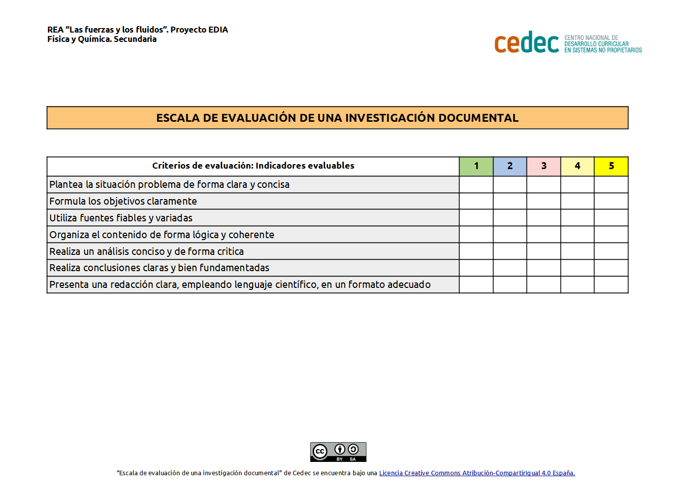 Imagen de Escala de evaluación de una investigación documental