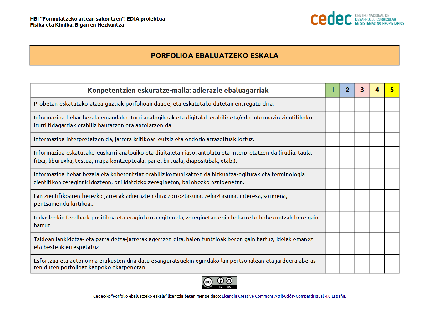 Imagen de Porfolioaren ebaluazio-eskala