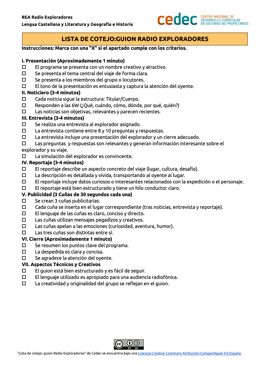 Imagen de Lista de cotejo de un guion de radio