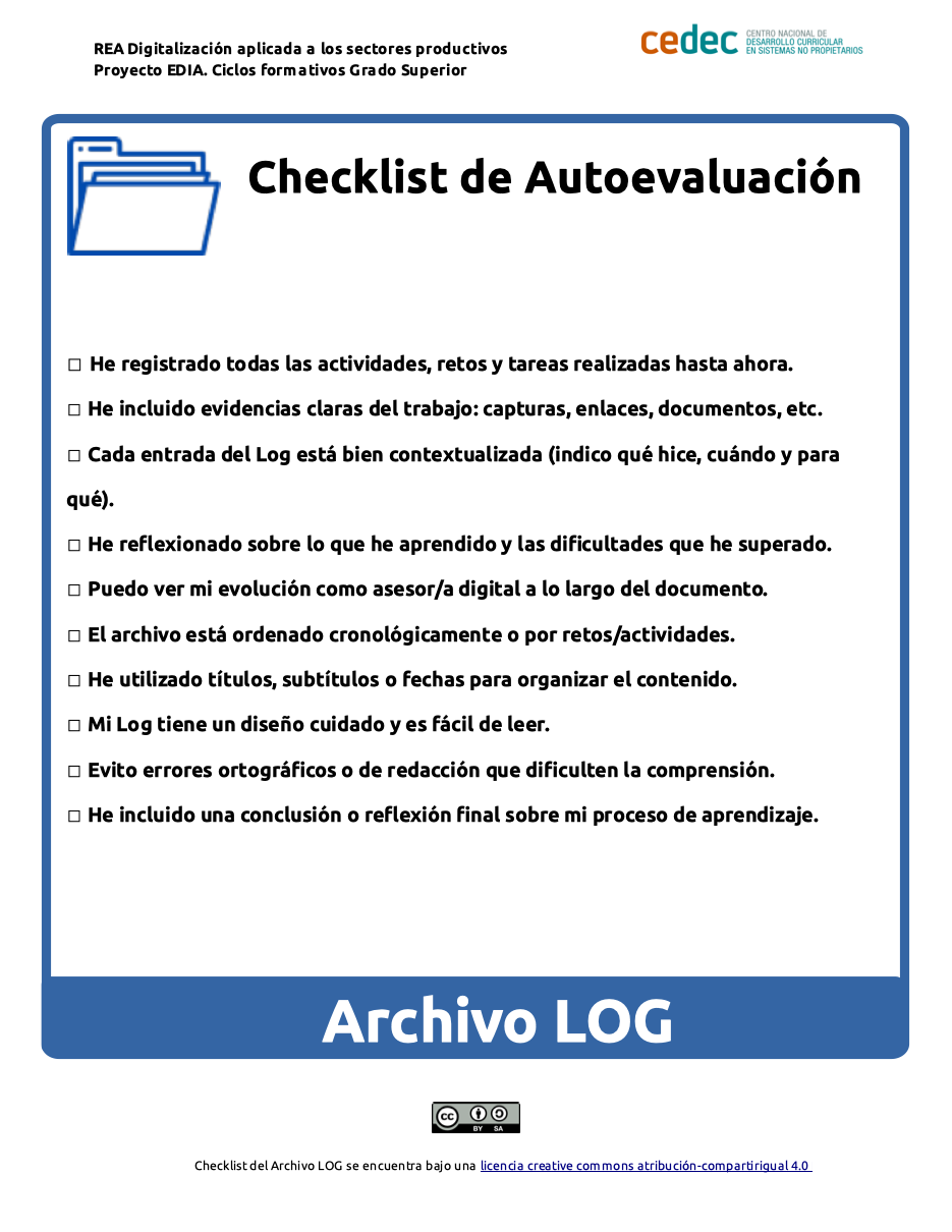 Imagen de Checklist de autoevaluación archivo LOG