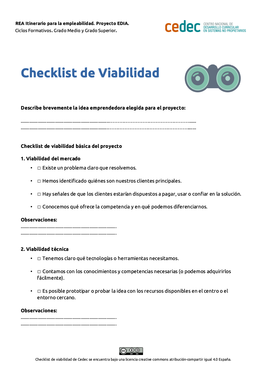 Imagen de Checklist de viabilidad básica del proyecto