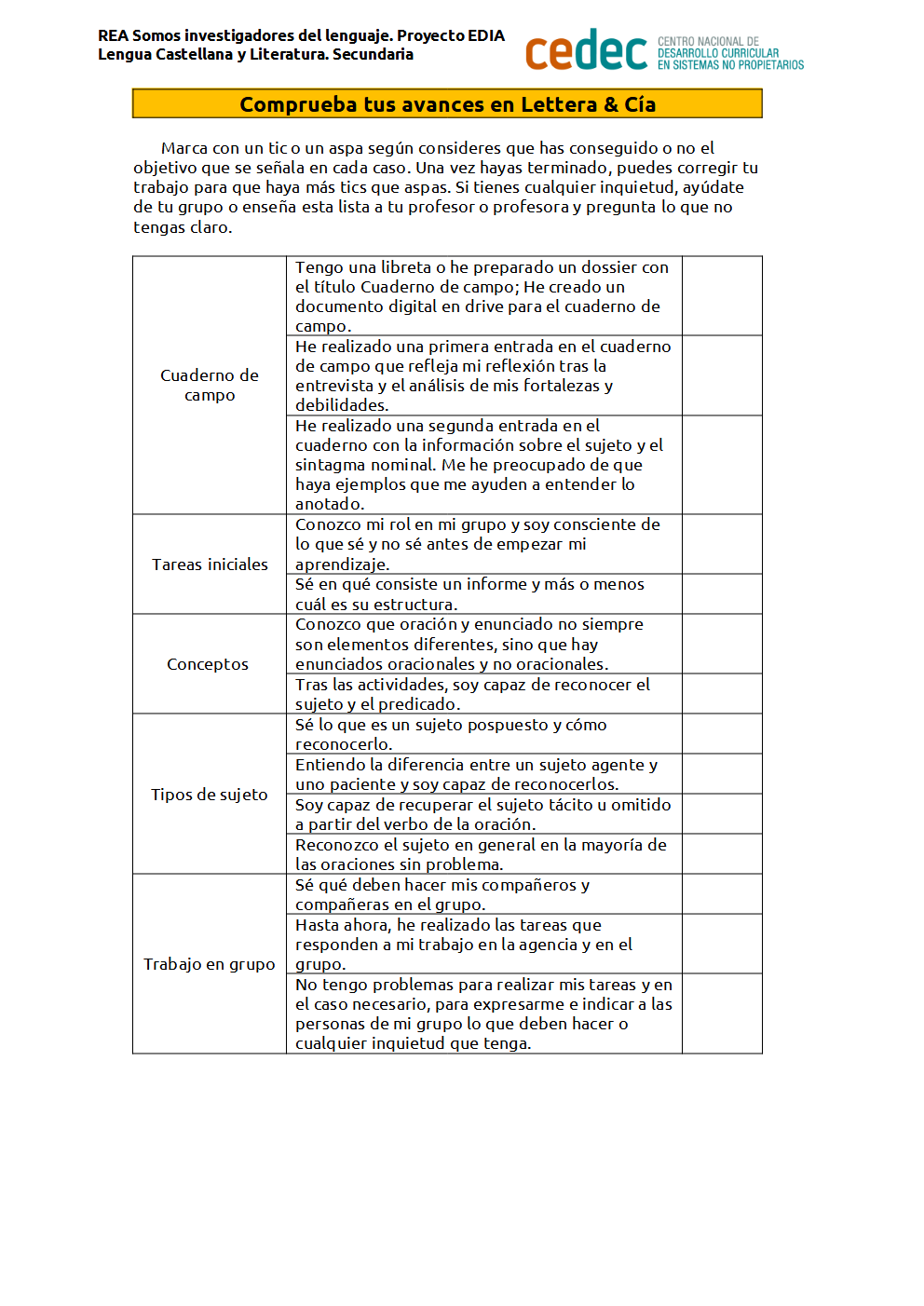 Imagen de Lista de cotejo de de 1ª etapa