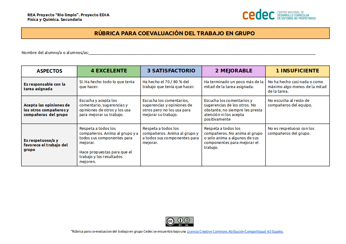 Imagen de Rúbrica de co-evaluación del trabajo en grupo 