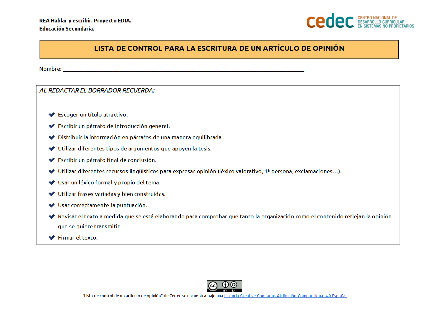 Imagen de Lista de control para crear un artículo de opinión