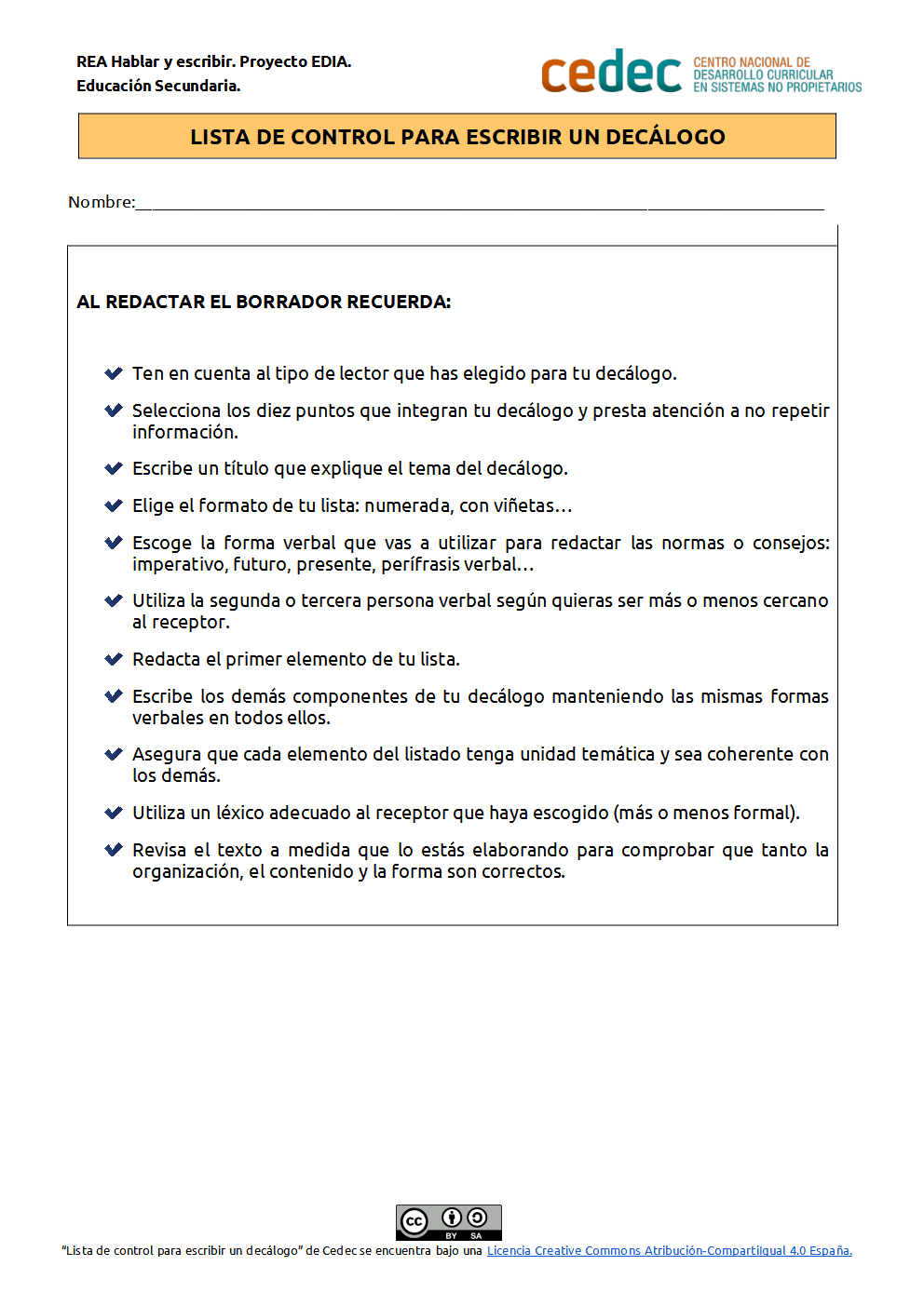 Imagen de Lista de control para hacer un decálogo