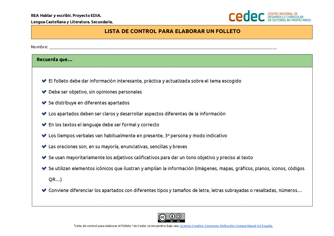 Imagen de Lista de control para la elaboración de un folleto